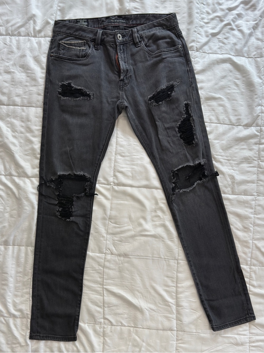 Cult of Individuality Heritage Skinny Jeans 30x33 Distressed Gray Stretch Denim
